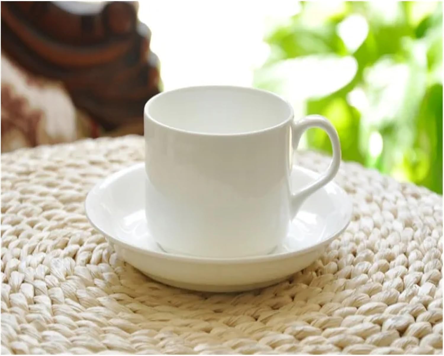 Ensembles Tasses Et Soucoupes Tasse À Café En Porcelaine, Et Soucoupe Blanches Unies, Thé Avec Cuillère, Tasses Dessert for L'après-midi, Poterie(C)