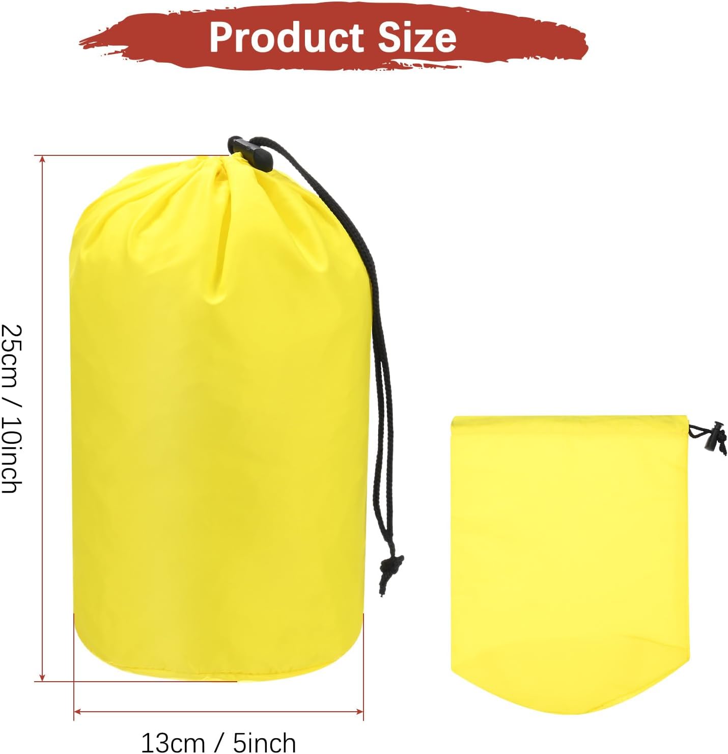 Stuff Sack [2PCS] - Waterproof Outdoor Storage Sacks Use for Backpacking & Traveling & Hiking - [Yellow-5 x 10 in/ 13 x 25 CM] Ultralight Drawstring Bags image 3