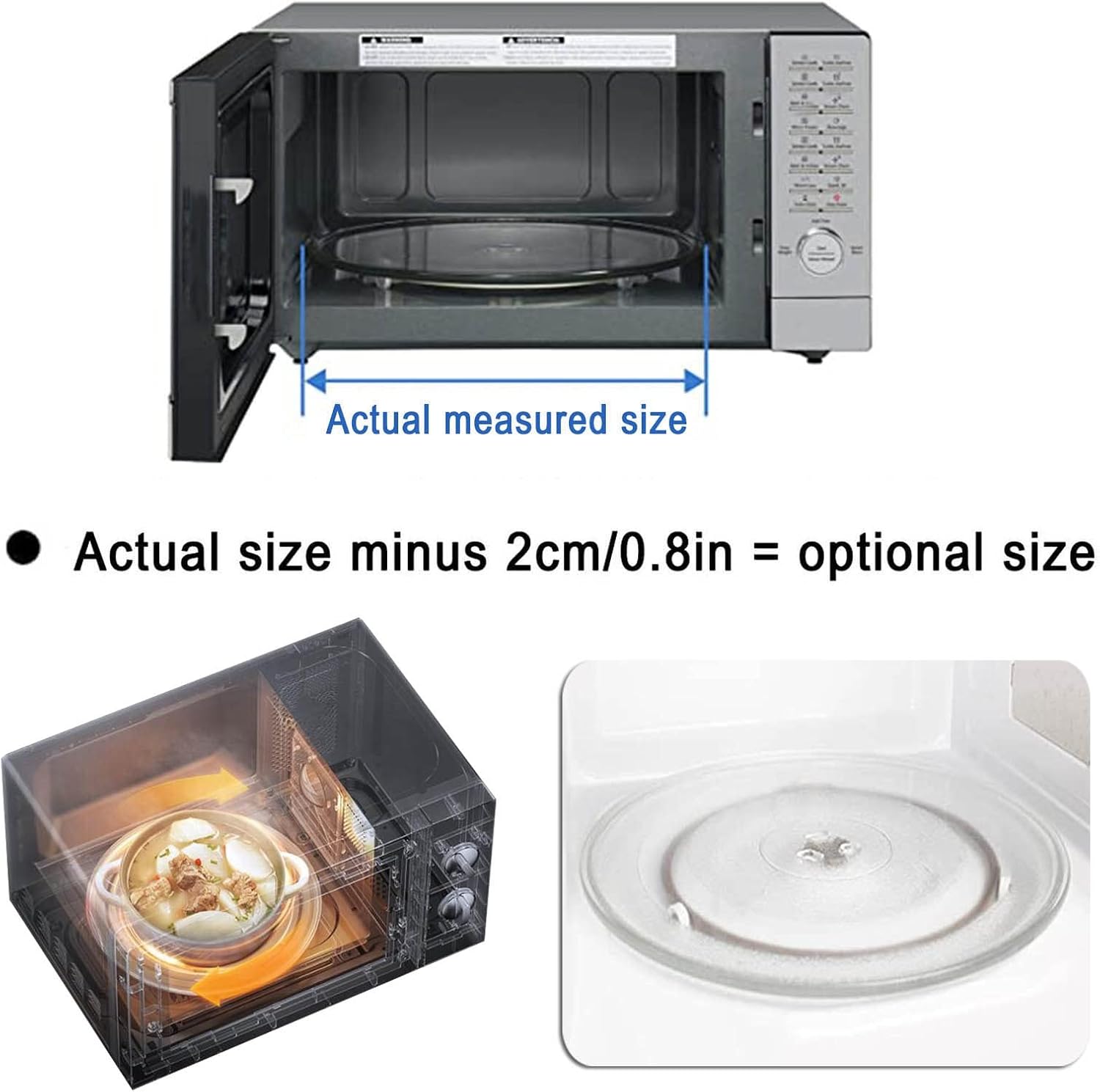 LIGUOYI Spare Microwave Glass Turntable Plate, Round Microwave Oven Cooking Plate, 24.5cm 25.5cm 27cm 31.5cm Diameter, Replacement Microwave Glass Tray for Fits Virtually All Small Microwaves