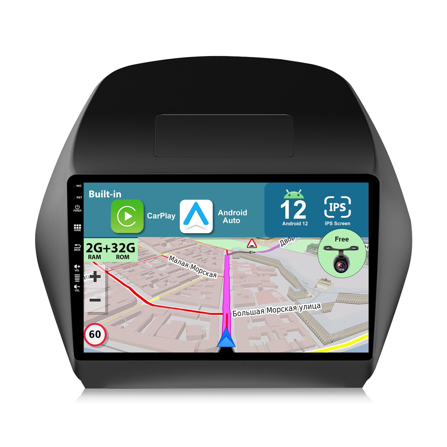 BXLIYERAndroid 14 IPS Car Stereo For Hyundai IX35 (2010-2017) - Built-in Carplay + Android Auto - 2G+32G - Rear Camera FREE - 10.1 Inch 2 Din - Steering Wheel WiFi 4G DAB Fast-boot Split-Screen