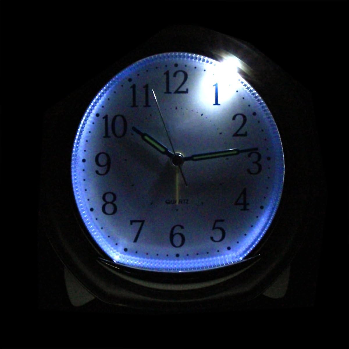 BonyTek Desk Alarm Clock, Silent Quartz Alarm Clock with Loud Mechanical Bell Bird Song Melody Alarm, Nightlight, Snooze, Silent Sweep Seconds, Luminous Hands, Battery Powered (Sliver)
