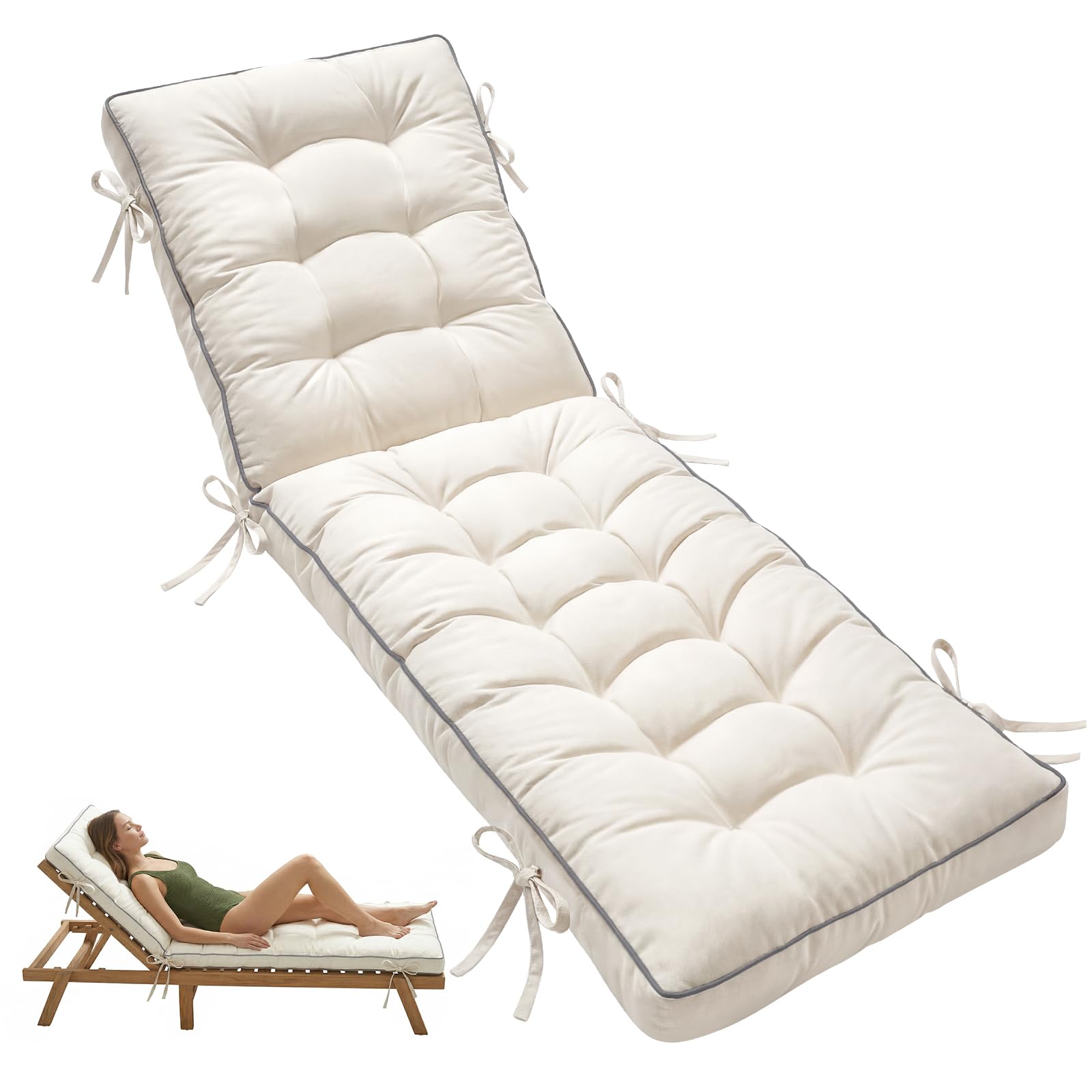 AS AWESLING 2-Fold Outdoor Sunbed Cushion with Quick Dry & Shredded Foam