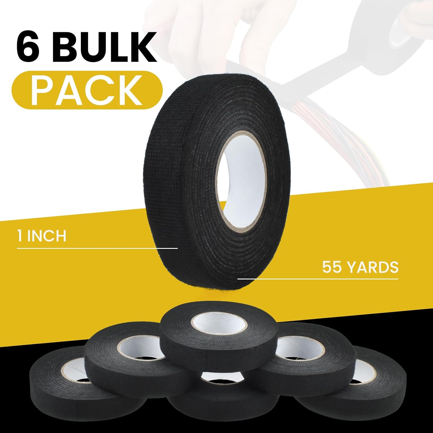 3/4 Inch×50 ft Wire Harness Tape, Automotive High Temp Fabric Tape, Self-Adhesive Noise Damping Cloth Tape for Electrical Automotive Engine Harness Wrap Protection (6 Rolls)