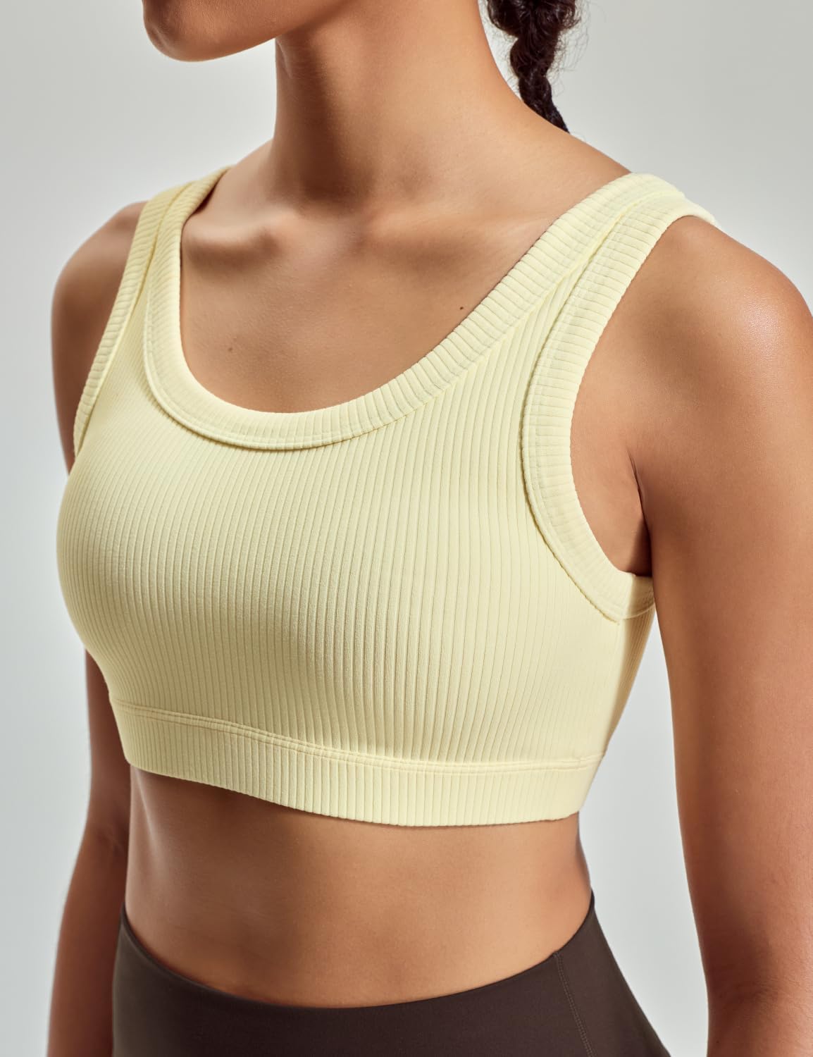 HeyNuts Ribbed Sports Bras for Women, U Back Wireless Medium Impact Workout Yoga Tops Padded with Built in Bras A-D Cups - Image 4