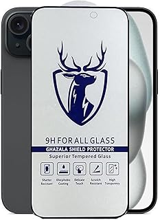 واقي شاشة أصلي من الزجاج المقوى بدرجة صلابة 9 لموبايل ايفون 15/15 بلس/ايفون 15 برو/ايفون برو ماكس مع لاصق كامل دير بلس)، شفاف