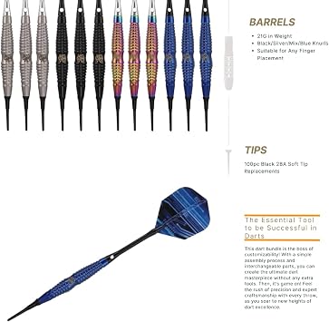 Shot Taker Co. Plastic Tip - Soft Tip Darts Set - 12 Pcs with 100 Extra Dart Tips 24 Flights Flight Protectors and Wrench for Electronic Dart Board