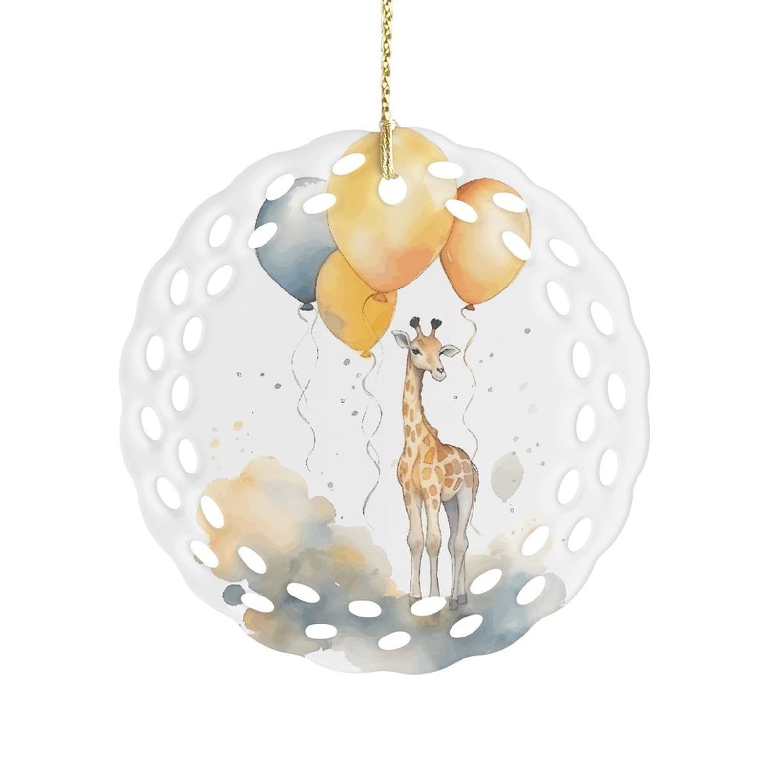 Btcowzrv Style Hand Drawn Giraffe Ceramic Ornament,Round Ornaments With Hole Easy To Hang,Hanging Ornament For Wedding Party Home Window Garden Christmas Day Decor