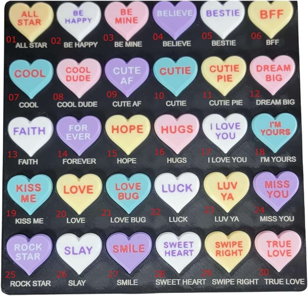 Geeps Makes Conversation Hearts Fidget Clicker, Stress Relief Keychain and Bag Tag, Multicolor Options with Classic and Sassy Phrases (31 pcs - Classic Pack)