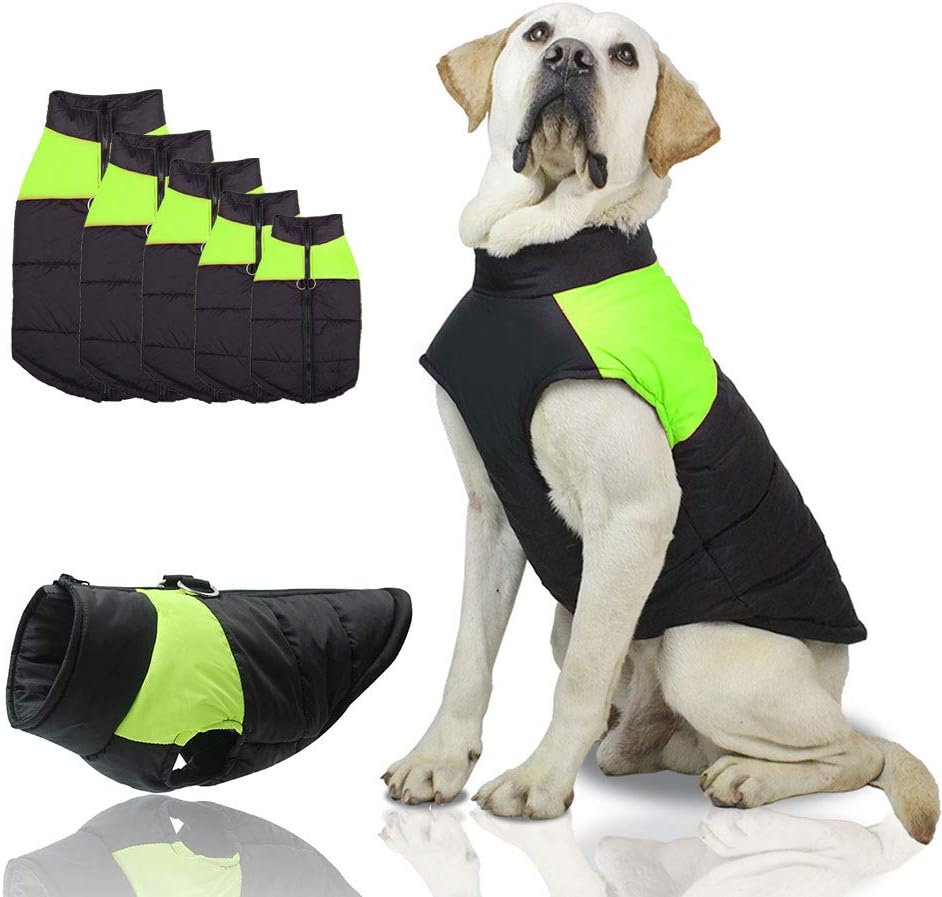 SunteeLong Dog Jackets Dog Clod Weather Coat Waterproof Windproof Warm Dog Vest Cold Weather Pet Apparel for Small Medium Large Dogs Green 2XL