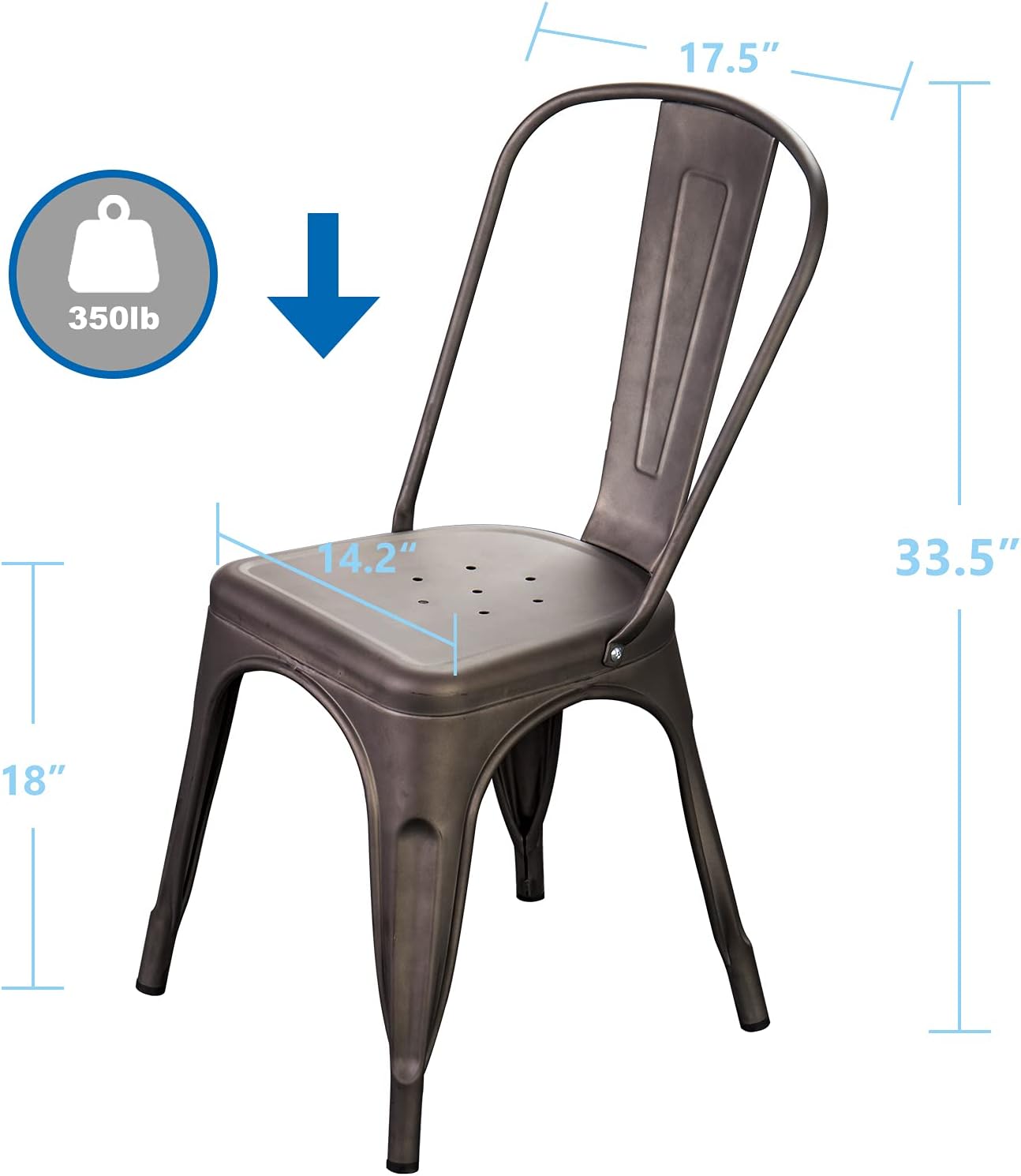 Metal Dining Chair Farmhouse Tolix Style for Kitchen Dining Room Café Restaurant Bistro Patio, 18 Inch, Stackable, Waterproof Indoor/Outdoor (Sets of 4) (Black) - Chairs