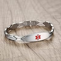 Vista 2 de LinnaLove Pulsera de alerta médica brillante de moda con grabado gratuito pulsera de identificación médica de acero inoxidable para mujeres