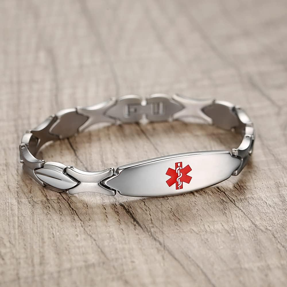 LinnaLove 7 1/2 inch Engraved Asthma Medical Alert Bracelets,Stainless Steel Fashion Medical id Bracelet for Women : Health & Household