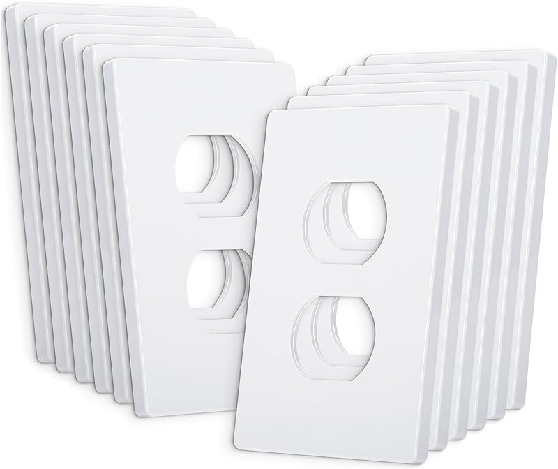 Bates- Placa de pared dúplex sin tornillos, paquete de 12, blanco, cubierta de placa de pared sin tornillos, cubierta de toma de corriente eléctrica