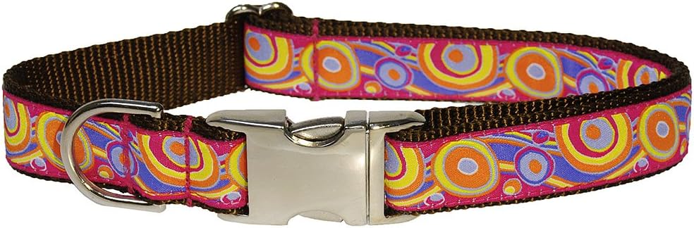 13-20-Inch Pink/Orange Circles and Waves Dog Collar, Medium
