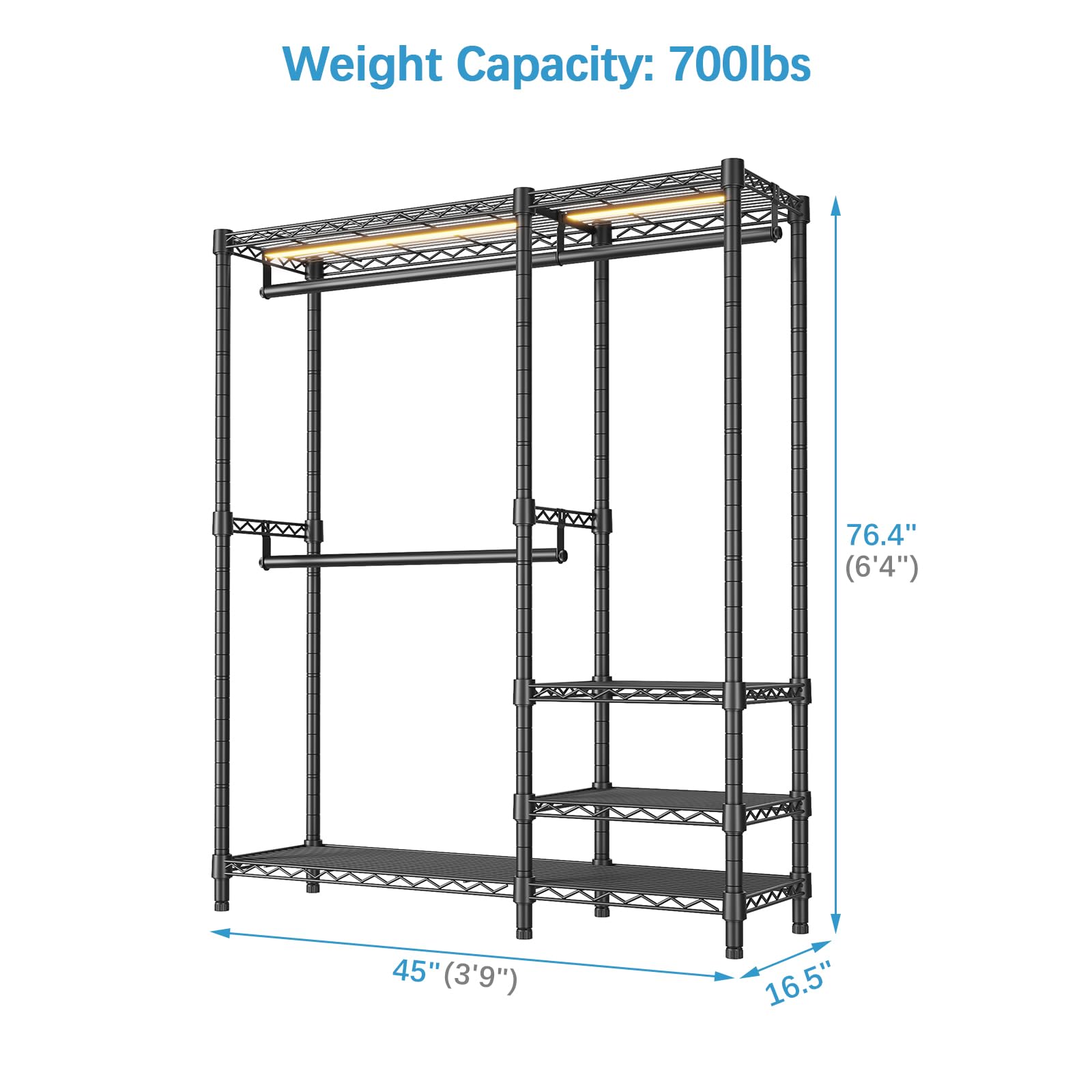VIPEK V5C - Appendiabiti con copertura resistente, portatile, per camera da letto, armadi, guardaroba, in metallo nero con copertura nera, armadio autoportante regolabile, carico massimo 362,9 kg