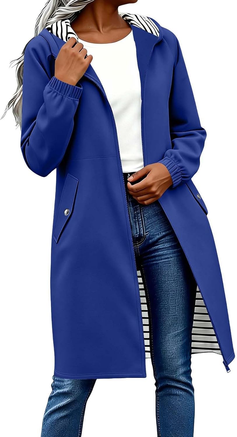 Packable Hooded Rain Jacket for Women Waterproof Lightweight Windbreaker Coat for Travel Hiking Commute Active Outfits
