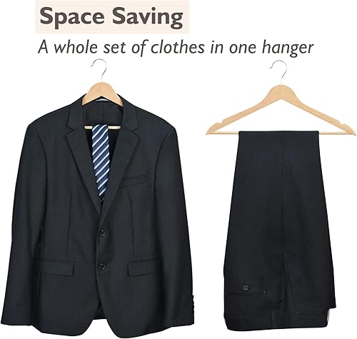 Miniatura 6 de Edergoo Perchas de madera, paquete de 30 perchas de madera con gancho giratorio de 360 grados y barra antideslizante para pantalones, acabado liso