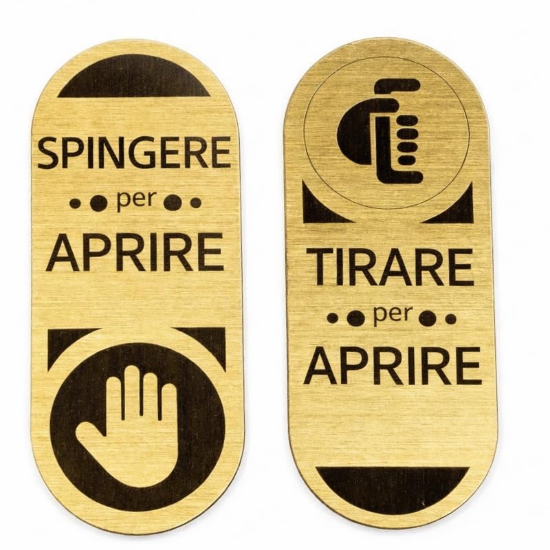 2 placas elegantes para puerta empujar tirar para abrir, 12 x 5 cm aprox. Cartel de señalización de laminado plástico para portones de condominios, puertas, tiendas, oficinas, hoteles (dorado