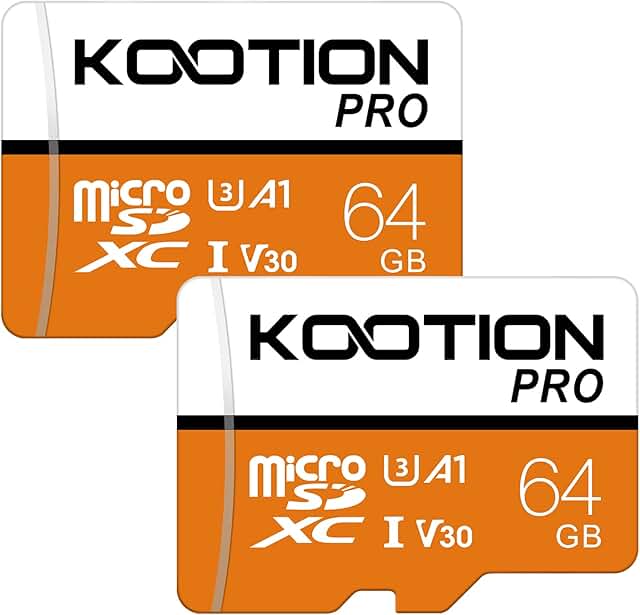 KOOTION Tarjeta Micro SD 64GB con Adaptador Tarjeta de Memoria Micro SD（U3 y V30） Micro SDXC 64 Giga 4K Memory Card Micro SD Cards 2 Pack 64G para Teléfonos Gopro Cámara