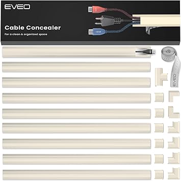 Cord Hider 153in - Cord Covers for Wires - Paintable Cable Hider - Cable Management - Wire Hiders for TV On Wall - Cable Management Cord Hider Wall - Cable Raceway - 9X L17 x W0.95 x H0.5 - Beige