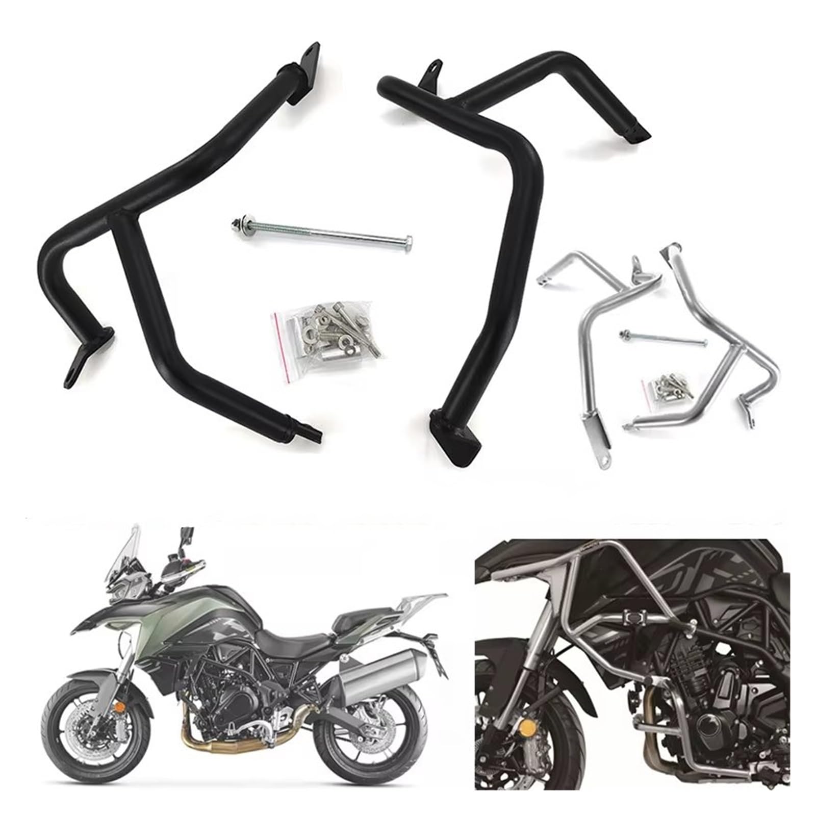 Paramotore Tubolare Adatto Per Benelli Per TRK Per 702X 2022 2023 Accessori Moto Protezione Motore Barra Protezione Paraurti Protezione Carenatura Motorcycle motore Paraurti(Silver)