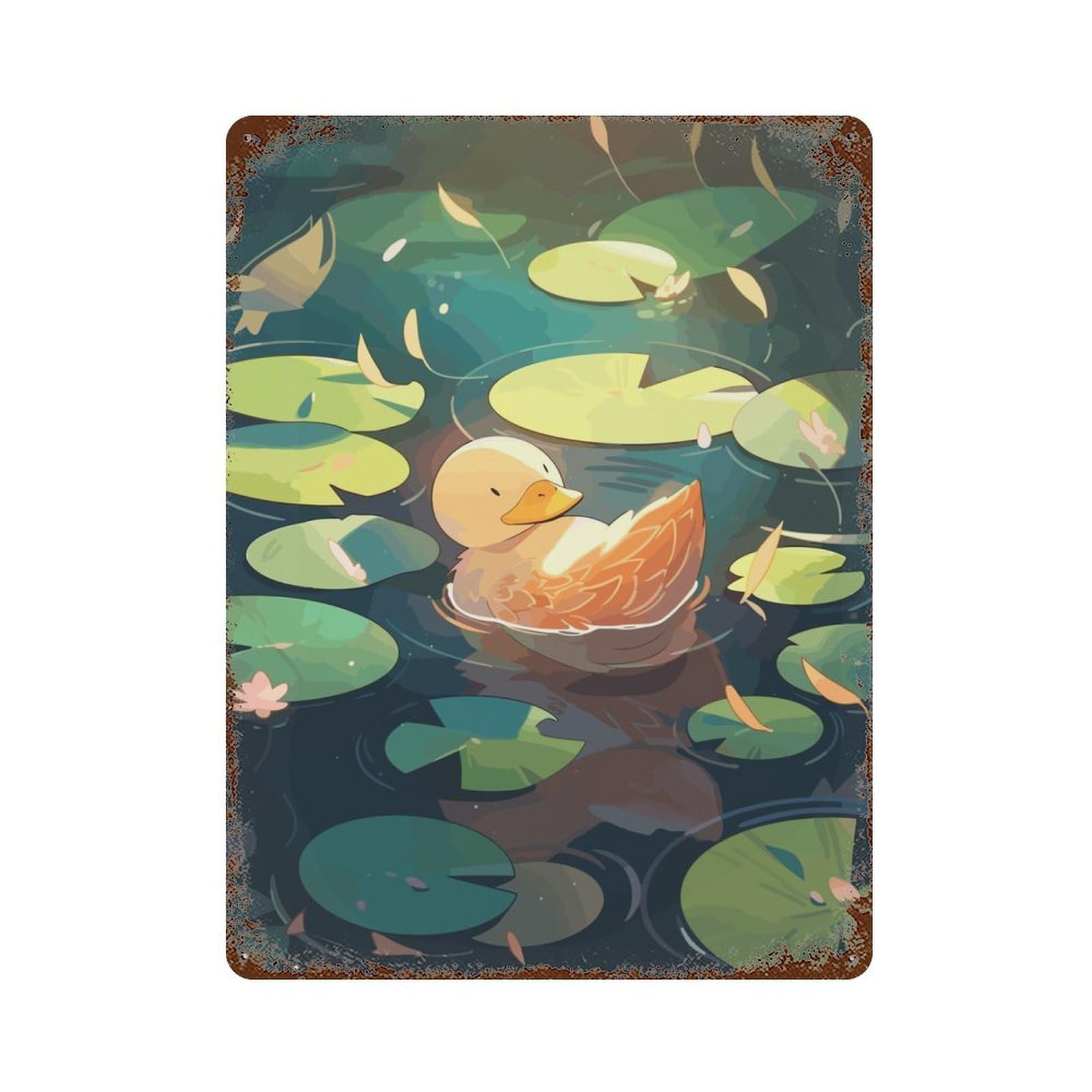 Rust Effect Tin Sign Tranquil Duck In A Pond 15.7"x11.8", Vintage Wall Decor for Basement, Hobby Room And Garage Decor