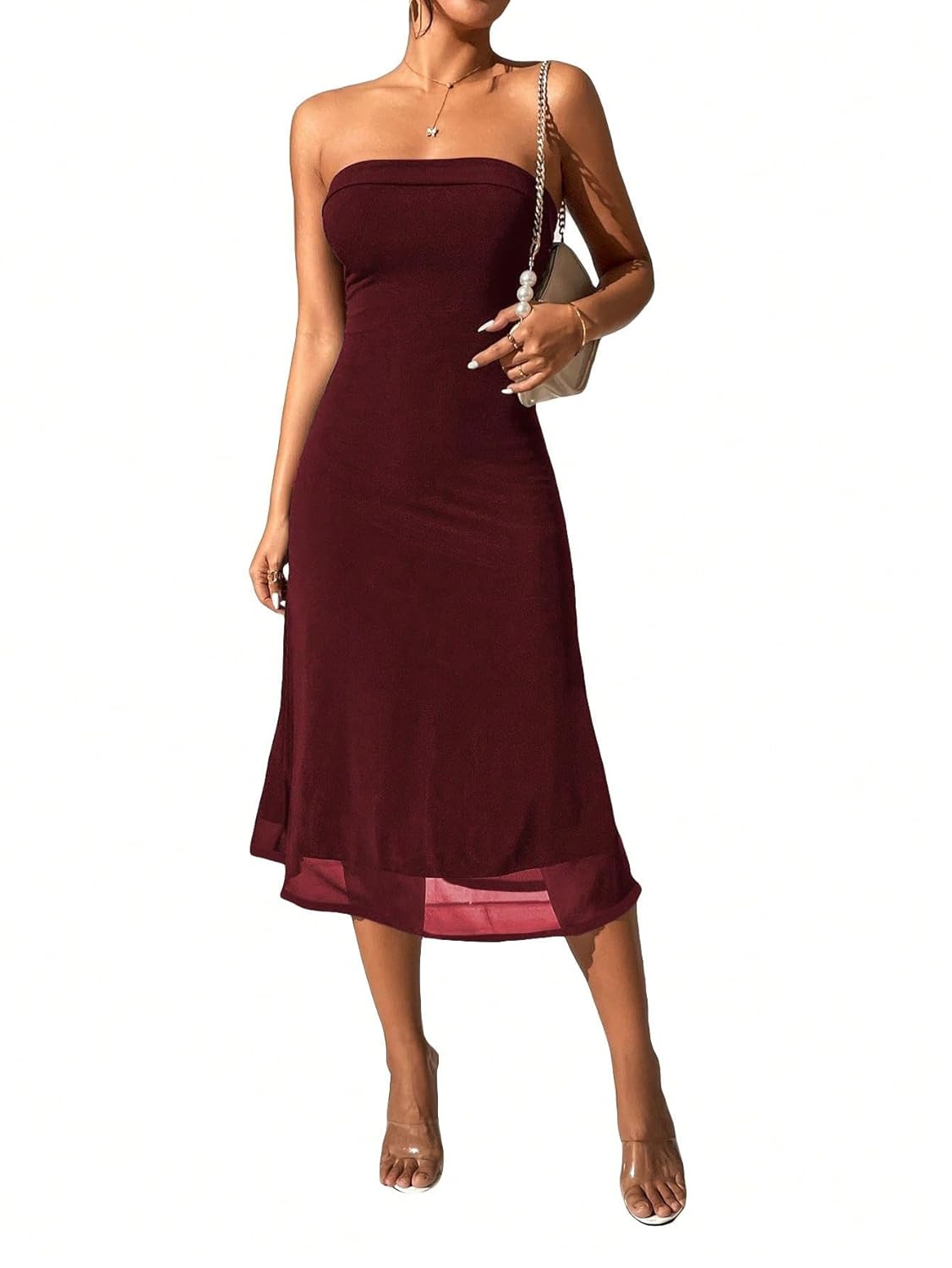 SOLY HUX Womens Strapless Midi Dress Tube Top Off Shoulder Sleeveless Fitted Cocktail Club Party Formal Long Dresses