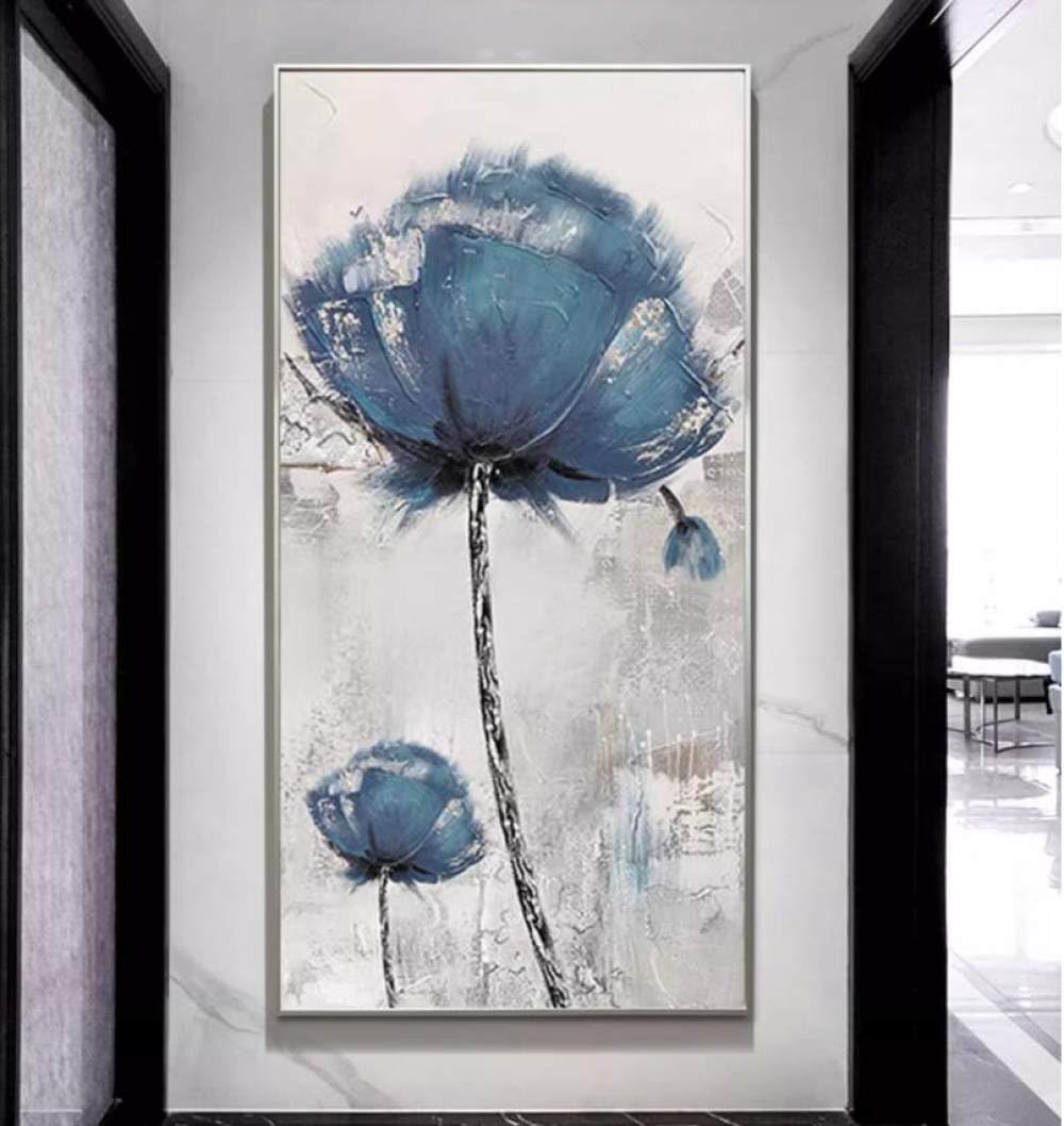 Tableau fleurs bleues abstraites moderne fait main et toile de décoration murale