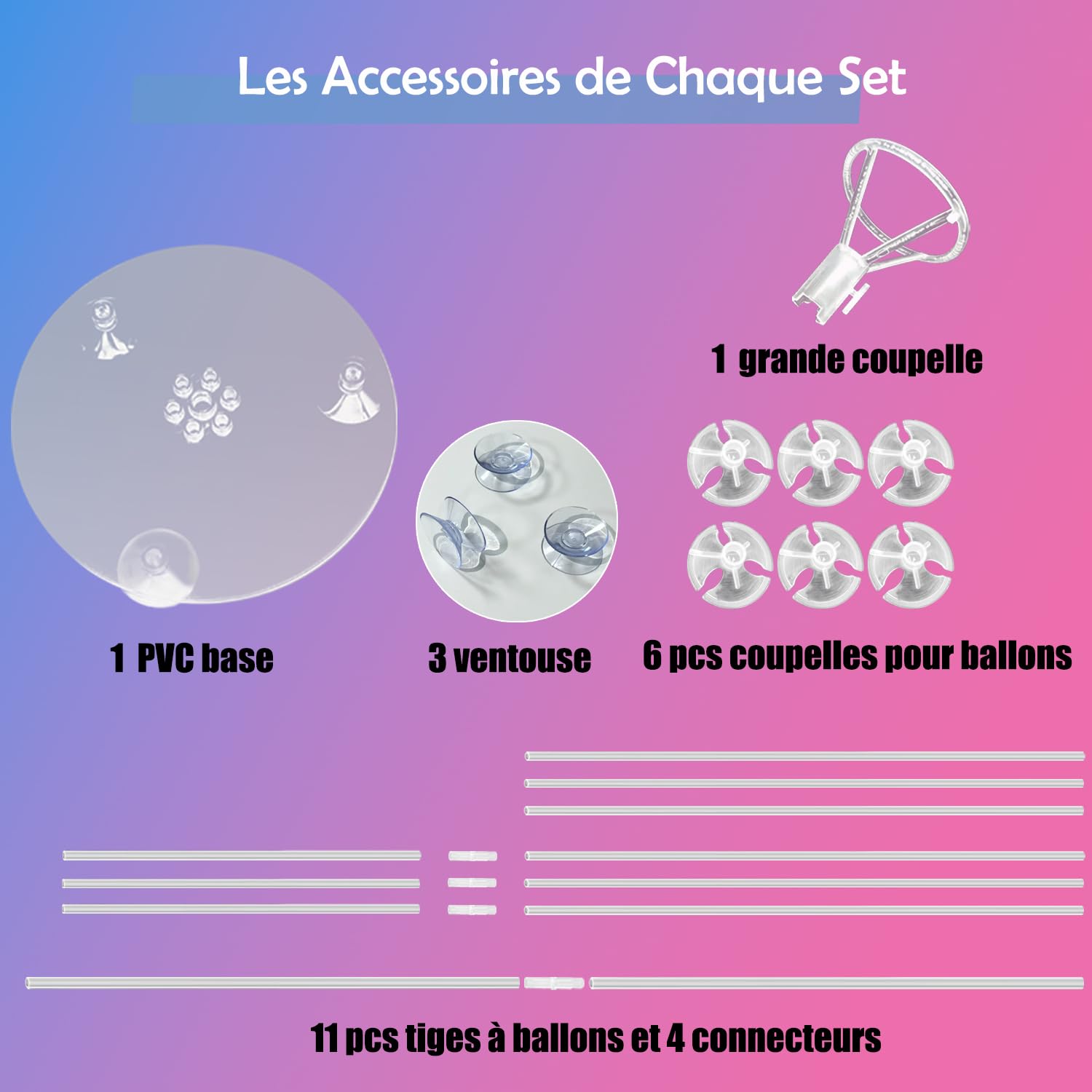 Support Pour Ballons PILIN - Kit 2 Pack Avec Base Et Tiges Pour Décoration Fête Anniversaire, Mariage