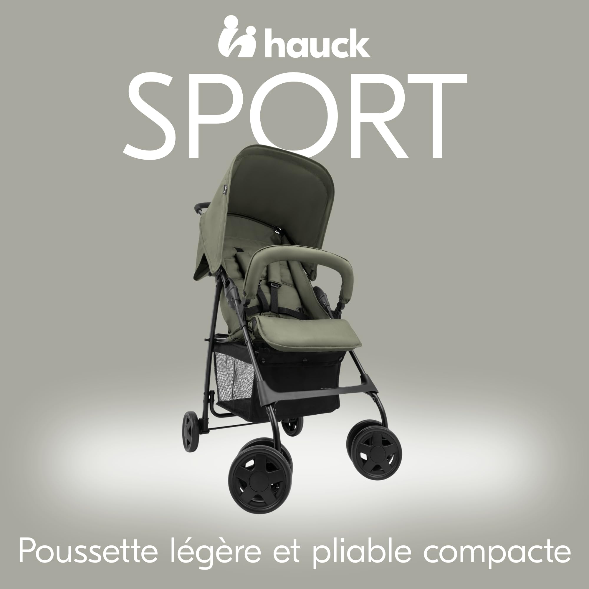 hauck Poussette Compacte Citadine Sport - Ultra Légère Seulement 5,9 kg, Pliable et Inclinable, Jusqu'à 15 kg, Capote Pare-Soleil, Grand Panier 3 kg, Olive