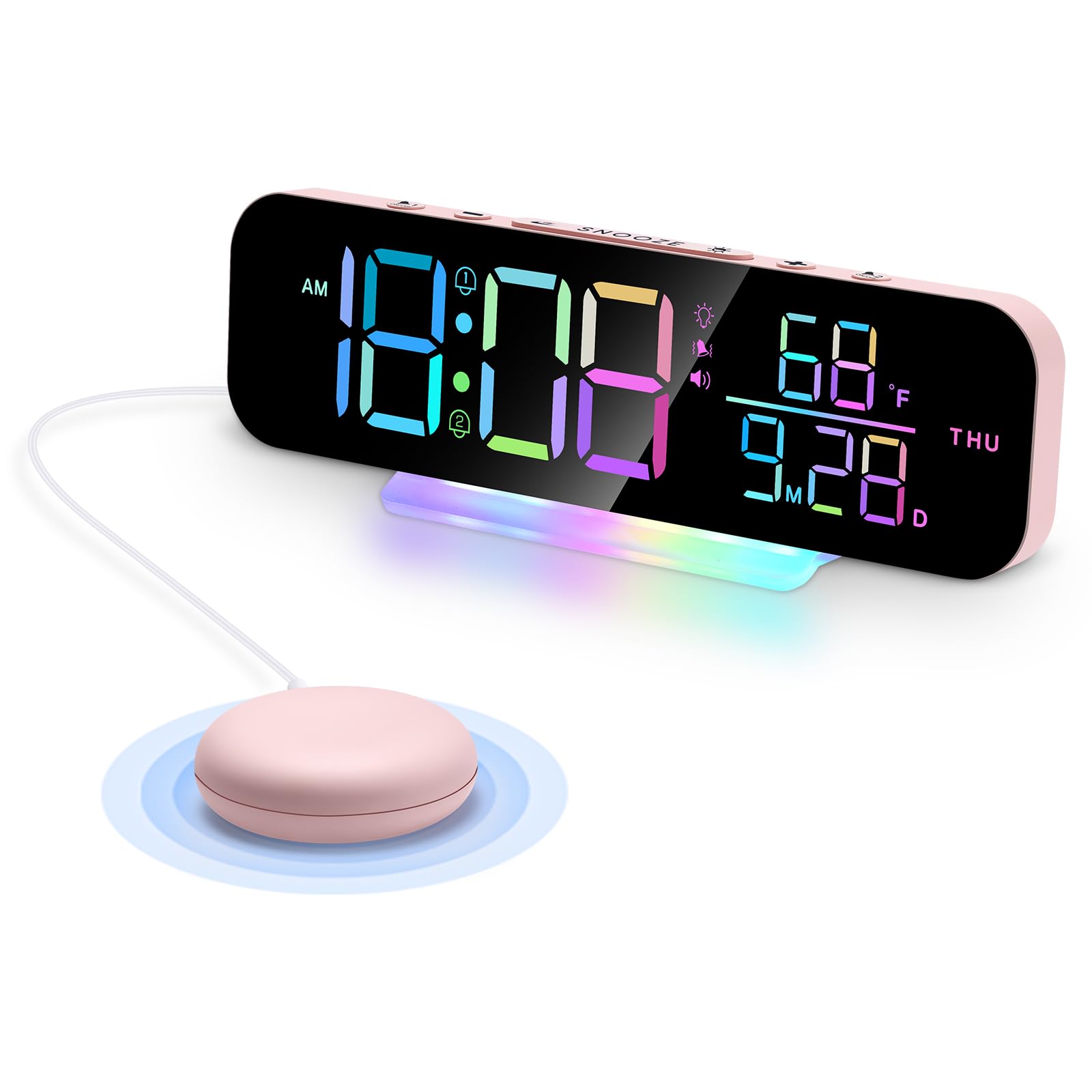 Reloj despertador vibratorio de pantalla grande LED con alarmas duales y volumen ajustable