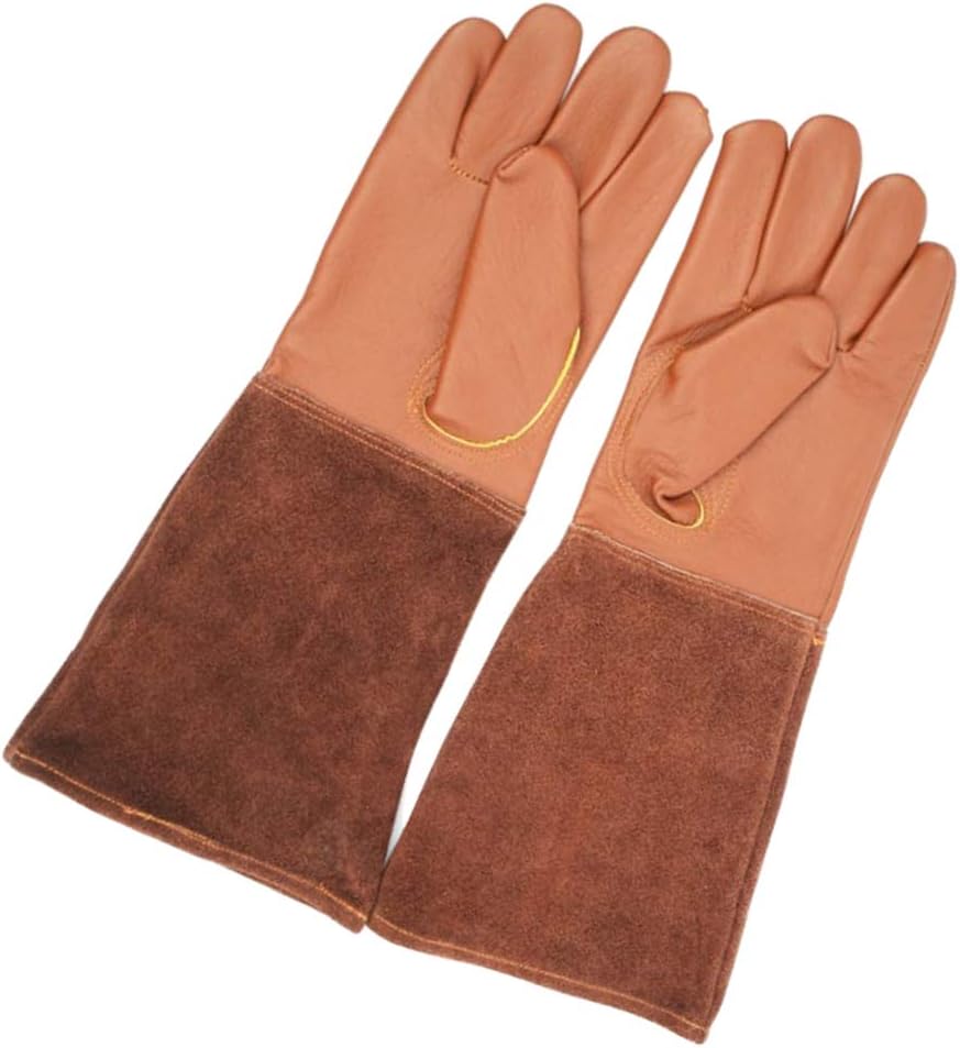 ETomey Heat/Fire Resistant Gloves，Gardening Gloves ， Work Gloves,One Pair Leather Work Stretchable Wrist Tough Cowhide Working - Brown, M (Color : Brown, Size : L) (Color : Rose, Size : S)