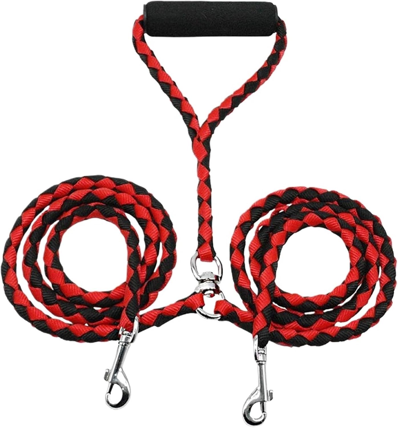1 PC Weaving Double Heads Pet Dog Leashes Padded Handle Double Leash Two Dogs Puppy Small Medium Dogs Training Walking(Red)