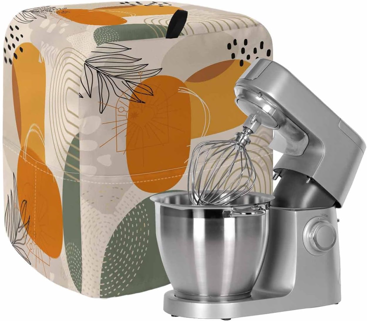 Boho Geometric Stand Mixer Cover with Storage Pocket, Waterproof Kitchen Mixer Covers, Middle Century Abstract Leaves Stripes Kitchen Appliance Dust Cover Compatible with 5-8 Quart Mixers
