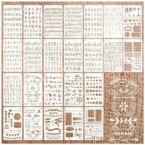 24 Pieces Stencils for Painting, Abstract Texture Mixed Media Art Supplies Crafts Reusable Layering Stencil Brick Pattern Templates for Drawing Card Making Canvas Furniture Paper (Type-C)