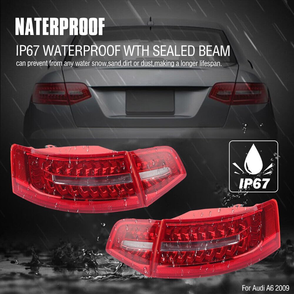 4PCS Inner Outer LED Tail Light Assembly For AUDI A6 C6 Sedan 2009 2010 2011 Rear Brake Stop Lamp Left & Right Side Set