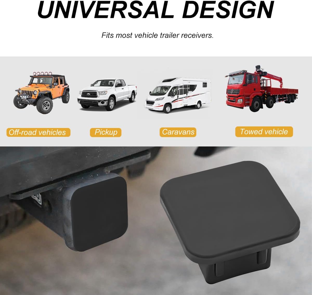 Trailer Hitch Cover, Dust-Proof Plug Square Mouth Receiver Tube Insert, Heavy Duty Silicone Plug Cap Exterior Accessories for Most Vehicle Hitch Receivers (Black)