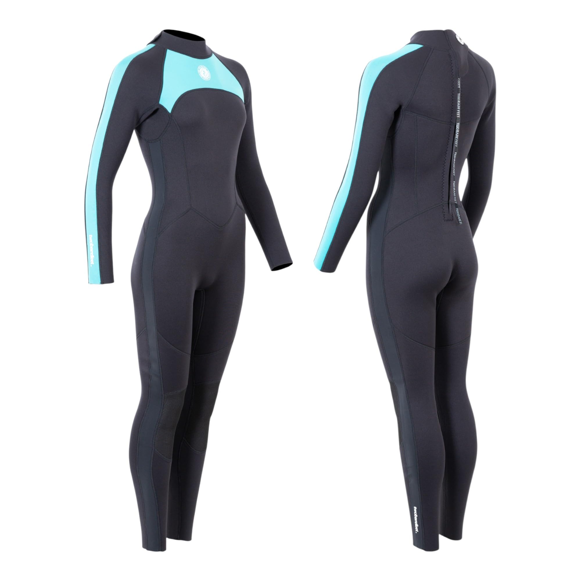 Two Bare Feet Flare Women’s Summer 2.5mm Wetsuit – Superstretch Neoprene Full Length or Shorty for Surfing, Swimming & Watersports (Full Length Black/Mint, XL)