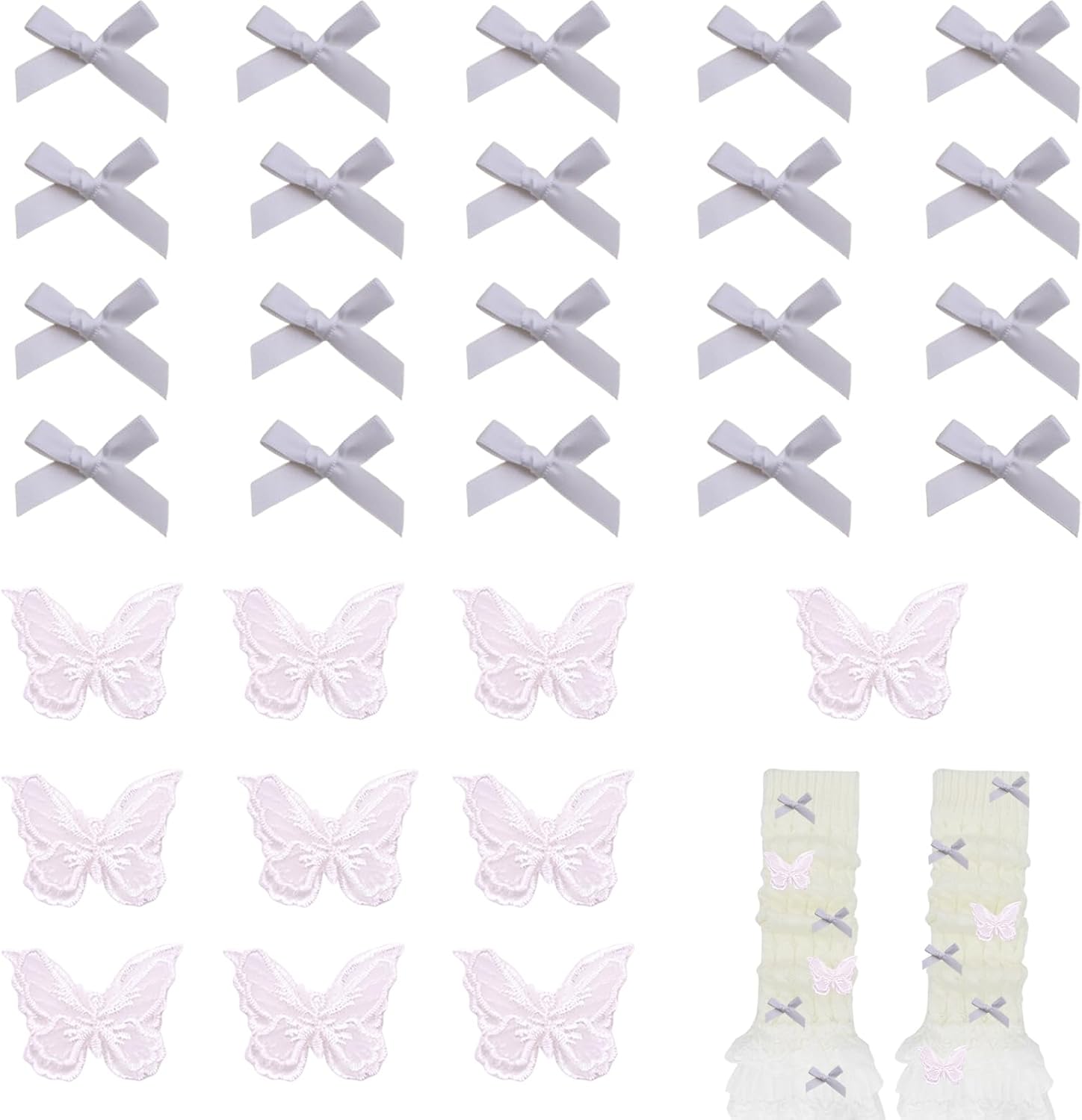 30pcs Butterfly Bow Charms for Socks Charms Mini Ribbon Bow Junk Socks Charms kit Cute Girly Y2K Decorative Pins for Socks Shirts Hats Shoes Gloves Brooch Safety Pins Accessories Bulk