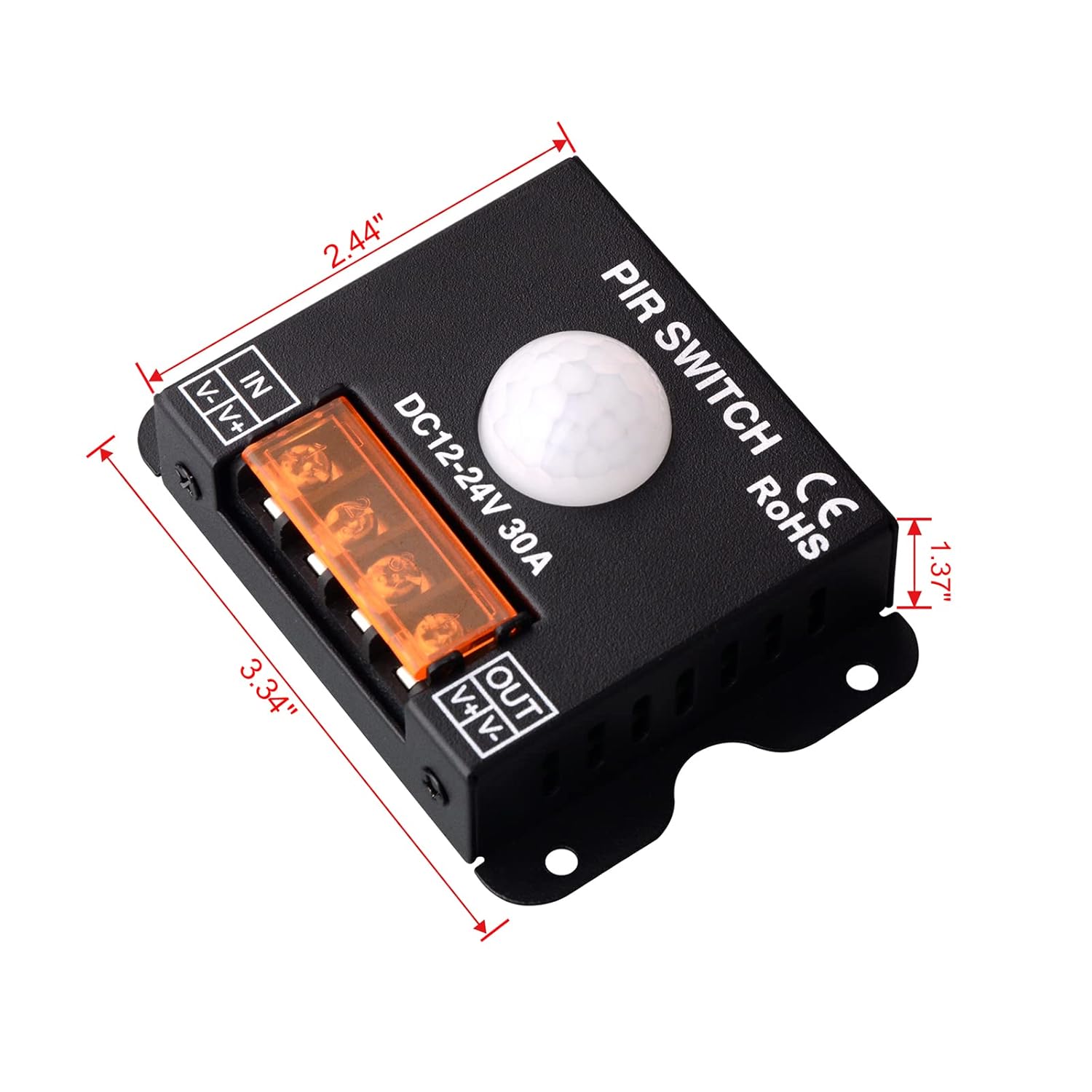 DC 12V 24V 30A PIR Sensor LED Motion Sensor Switch, Infrared Sensing Controller for Flexible LED Light Strips