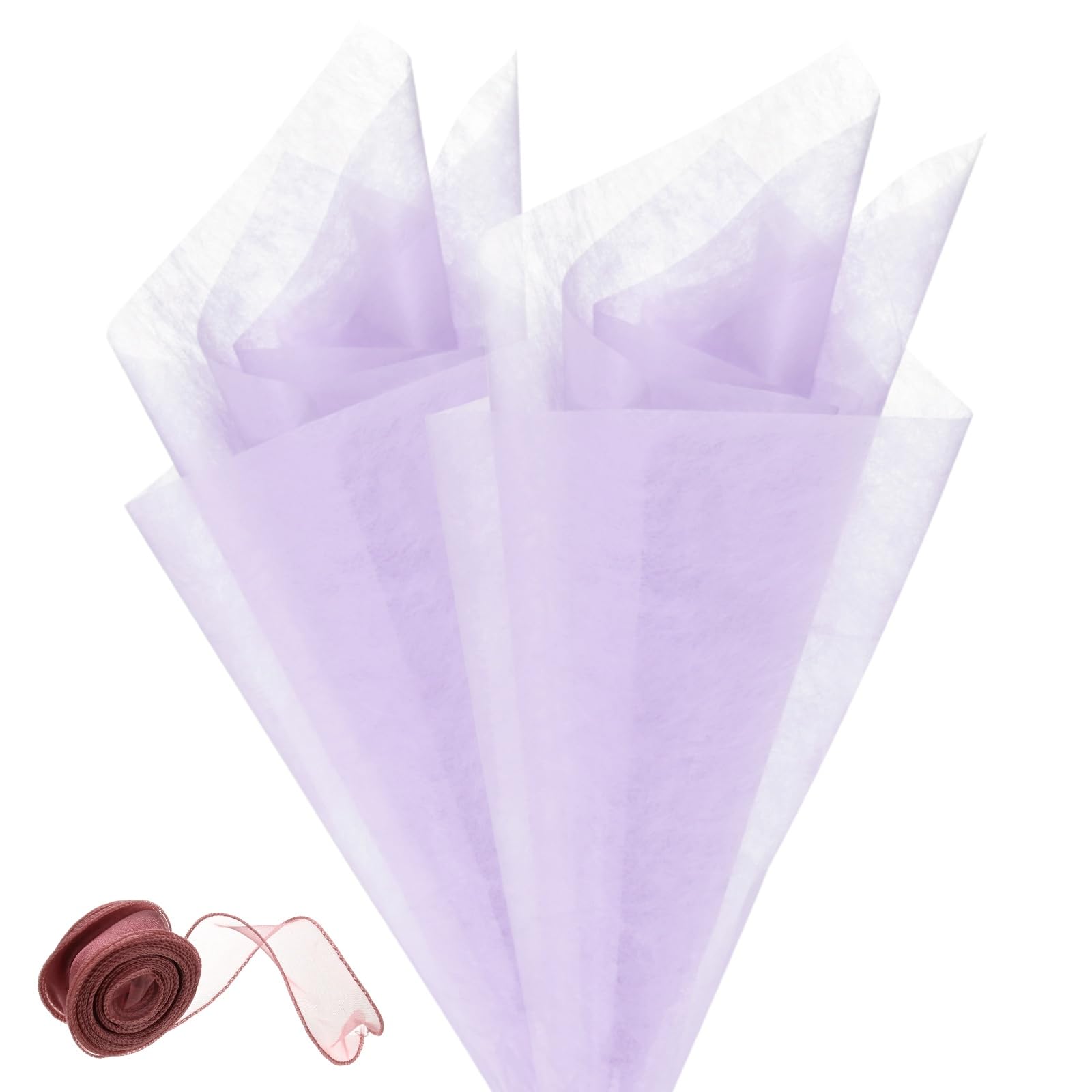 M METERXITY 76Sheets Korean Cotton Flower Wrapping Paper with Ribbon, 23" Milk Cotton Waterproof Floral Bouquet Wrapping Paper for Party/Bouquets/Gift Packaging [Light Purple]