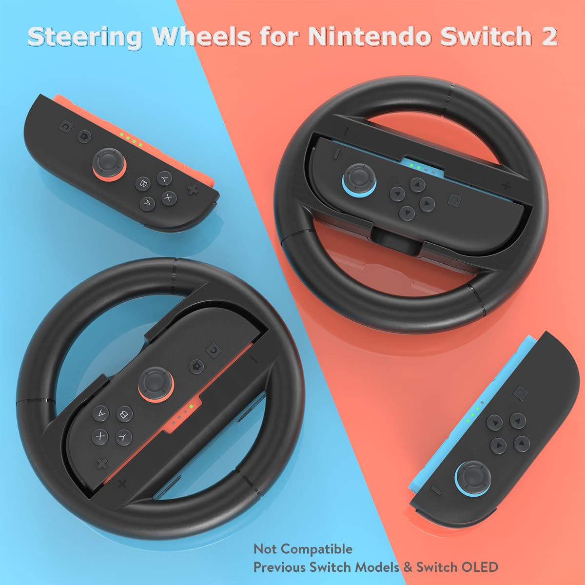 pdobq Switch Steering Wheel for Nintendo Switch2 (2025), Racing Steering Wheels for NS2 Mario Kart World/8 Deluxe, Mario Kart Steering Wheel Race Game Grip, Switch 2 Joy-con Accessories Gift, 2 Packs - Image 2
