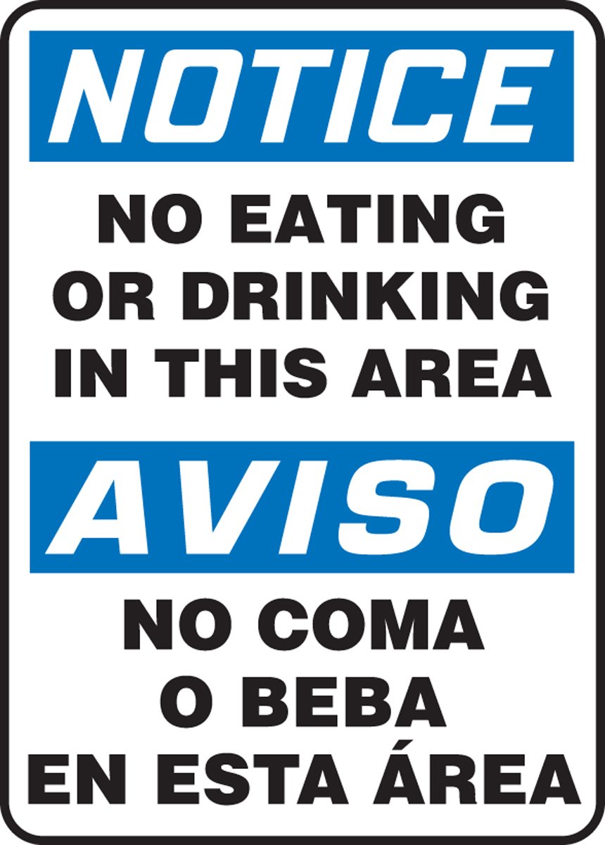 Panneau de securite notice no eating or drinking pour eviter pollution - 3