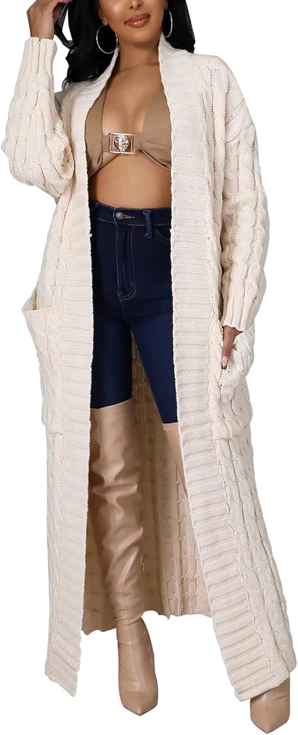 SHINFY Women Long Sleeve Open Front Knit Long Cardigan Casual Knitted Maxi Sweater Coat Outwear with Pockets - Image 4