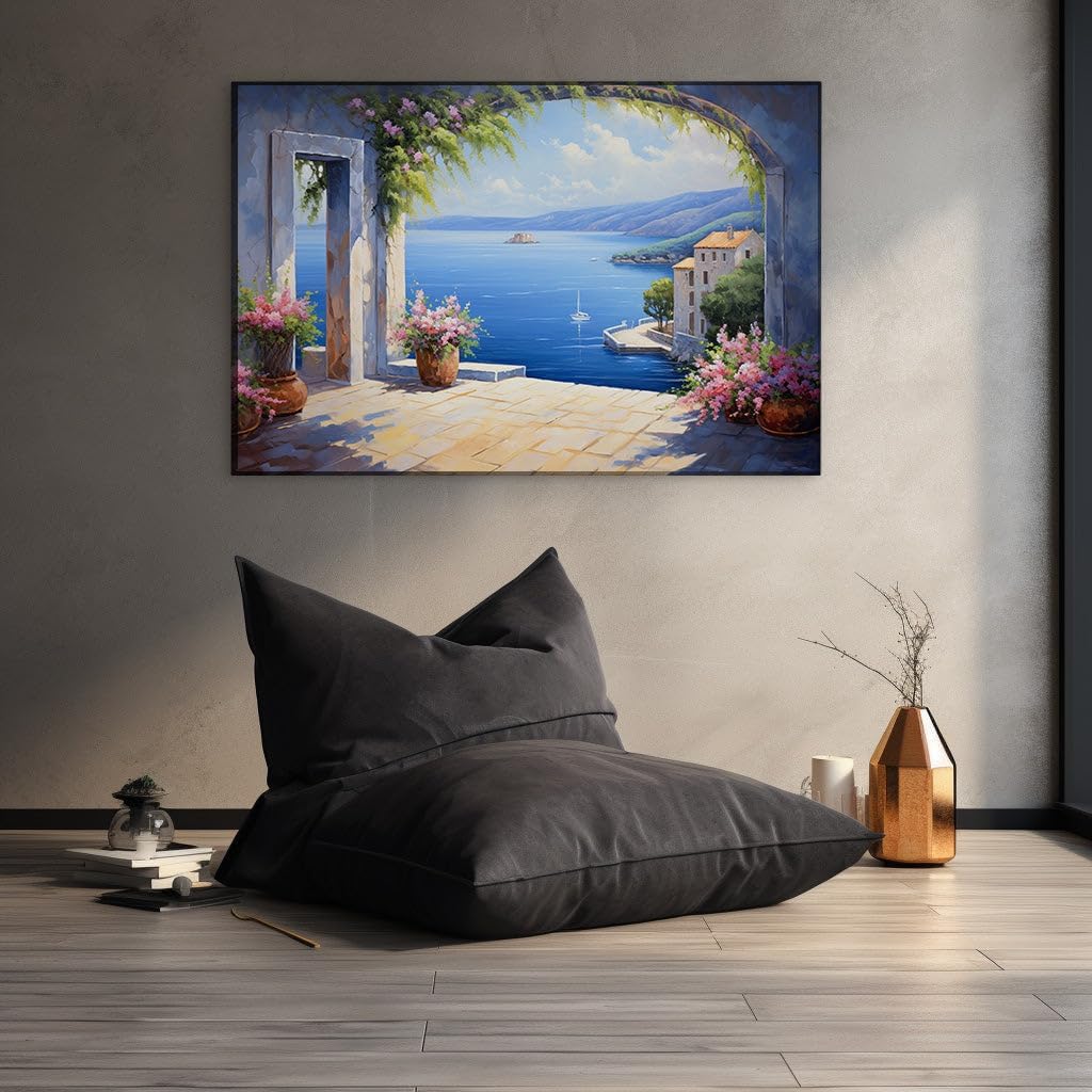 Canvas for Living Room. Serene Gateway to The Azure Expanse: A Canvas of Seascape Harmony, 27 x 18 inch Canvas Wall Art - Contemporary Masterpieces - Modern Home Decor