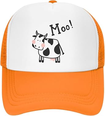 Mesh Dad Hat Adjustable Washed Cute Cow Moo Orange Baseball Dad Cap Funny Distressed Ball Trucker Cap for Women Men Unisex