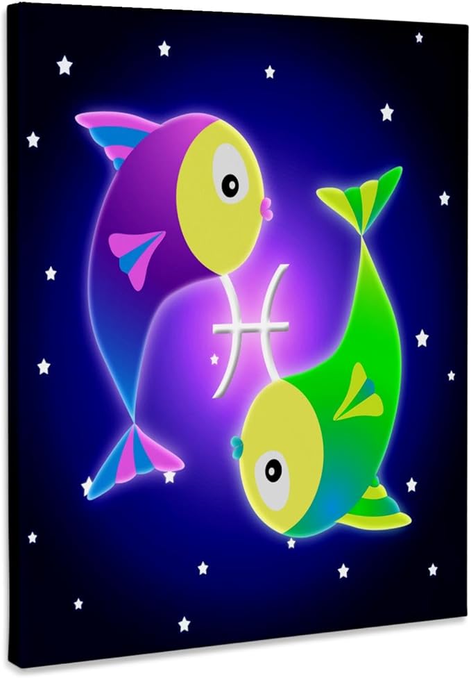 3dRose, Cute Astrology Pisces Zodiac Sign Fish, Museum Grade Canvas Wrap 11x14