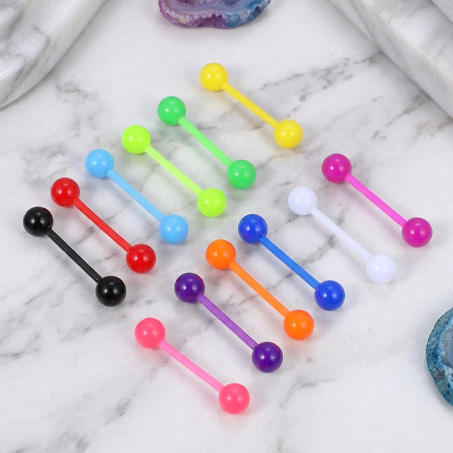 12Pcs Plastic Tongue Rings 14G Acrylic Nipple Rings Flexible Tongue Jewelry