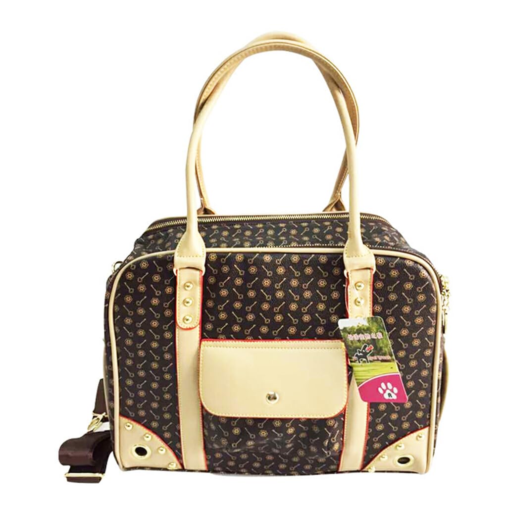 Katzentrage Handtasche, modische und praktische Tasche für Katzenbegleiter, modisches Aussehen, PU Tragetasche für Hunde und Katzen, Kaffee