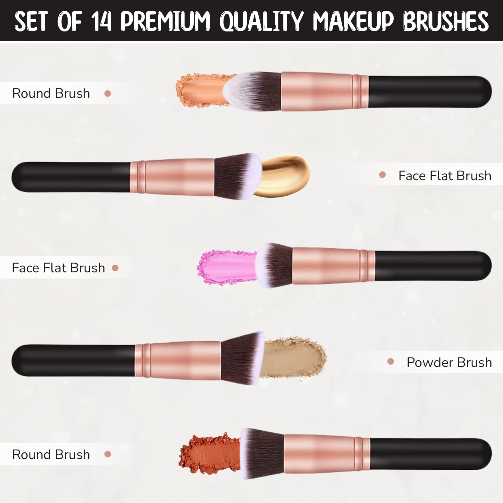 D.sirez Professional Makeup Brush Set- 14 piece Luxury Vegan Makeup Brush Set including Holder, Black & Rose Gold, Varies - Image 4